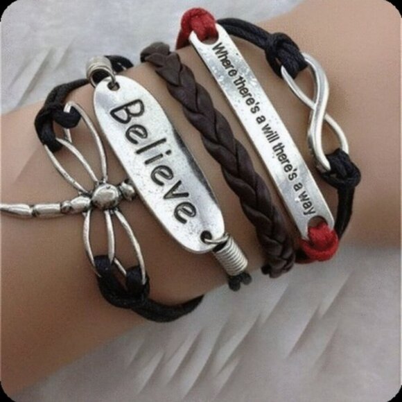 Believe Dragonfly Infinity Leather Charm Bracelet - Picture 4 of 7